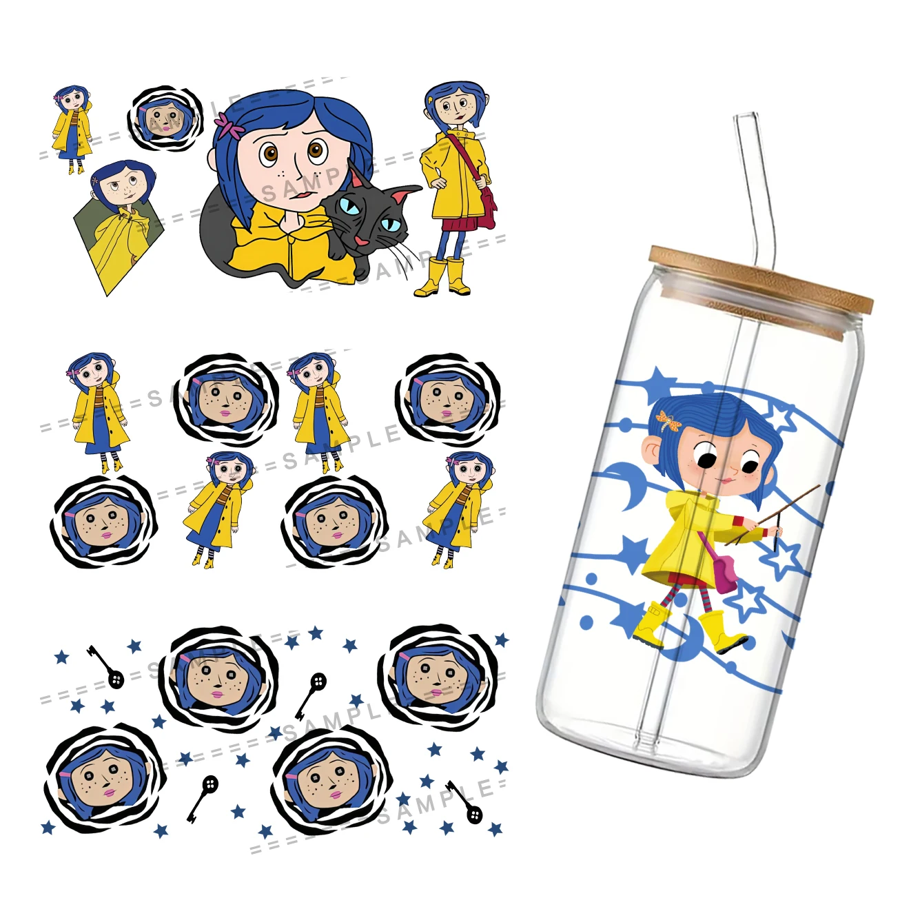 Disney Coraline & the Secret Door do Libbey 16oz puszka szklana 3D wodoodporna kawa DTF Libbey