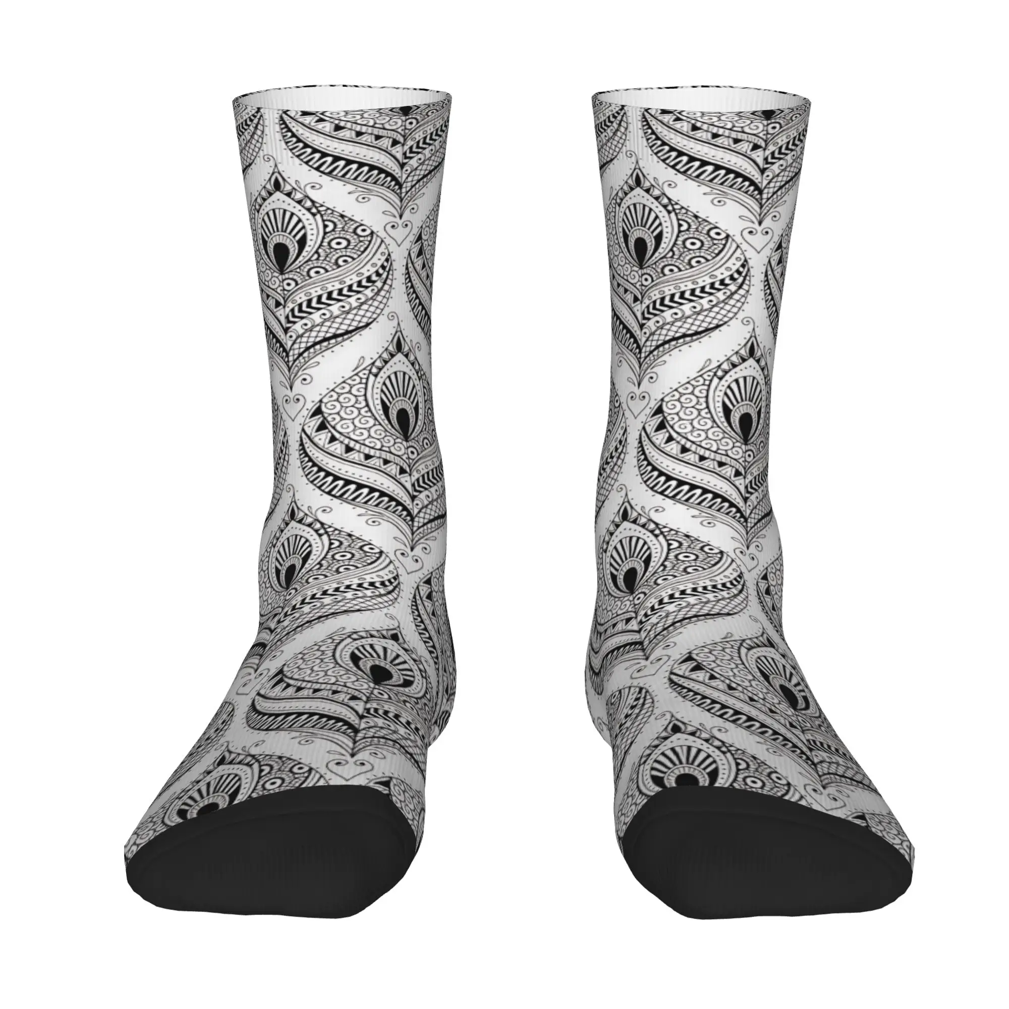 Men Socks Colorful Ethnic Pattern Peacock Feather Mandala Stockings Non Slip Warm Soft Socks Winter Fashion Design Outdoor Socks
