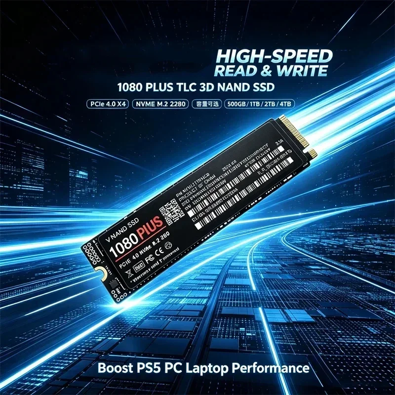 1080 PLUS M.2 2280 PCIe4.0 X4 NVMe SSD,TLC 3D NAND,500GB/1TB/2TB/4TB Internal SSD for PS5, Laptop & Desktop PC