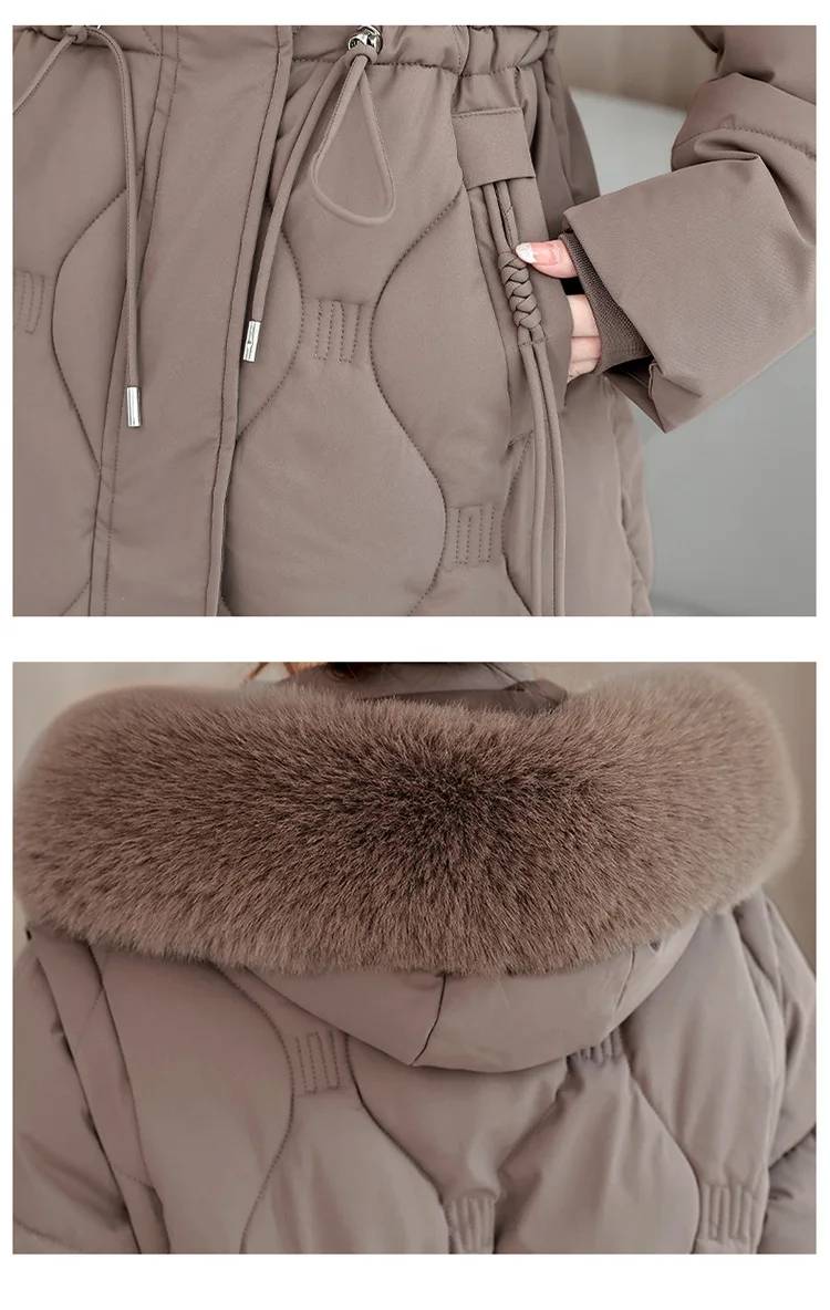 Simple Solid Color Large Fur Collar Hooded Removable Long-sleeved Down Cotton Jacket Women's 2025 Winter Thickened Warm Jacket