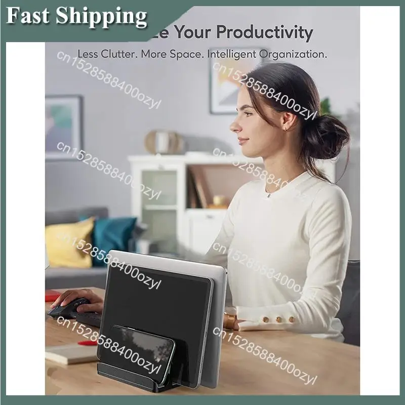 Suporte vertical para laptop August com 3 espaços para computador, tablet, telefone - cabe em todos os modelos de laptop (até 17,3 polegadas)