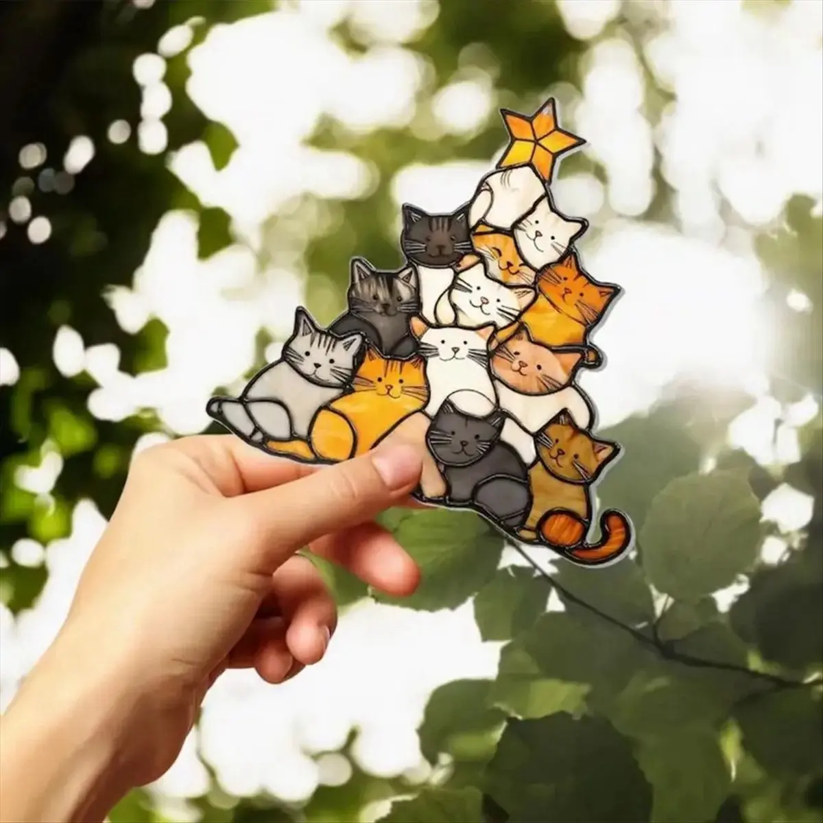 [N84R] Cat Sun Catcher Acrylic Stacking Kitten Ornaments Colorful Decoration Christmas Car Home Decorations