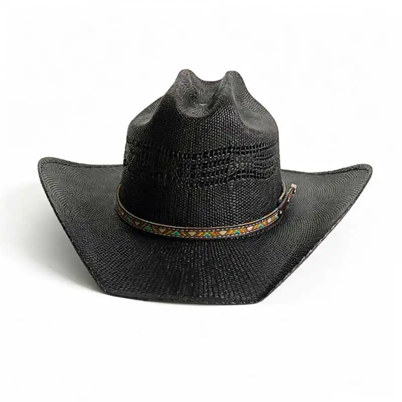 Western Cowboy Straw Hats For Men Women Vintage Curled Wide Brim Cowgirl Hats Outdoor Summer Sunshade Hat