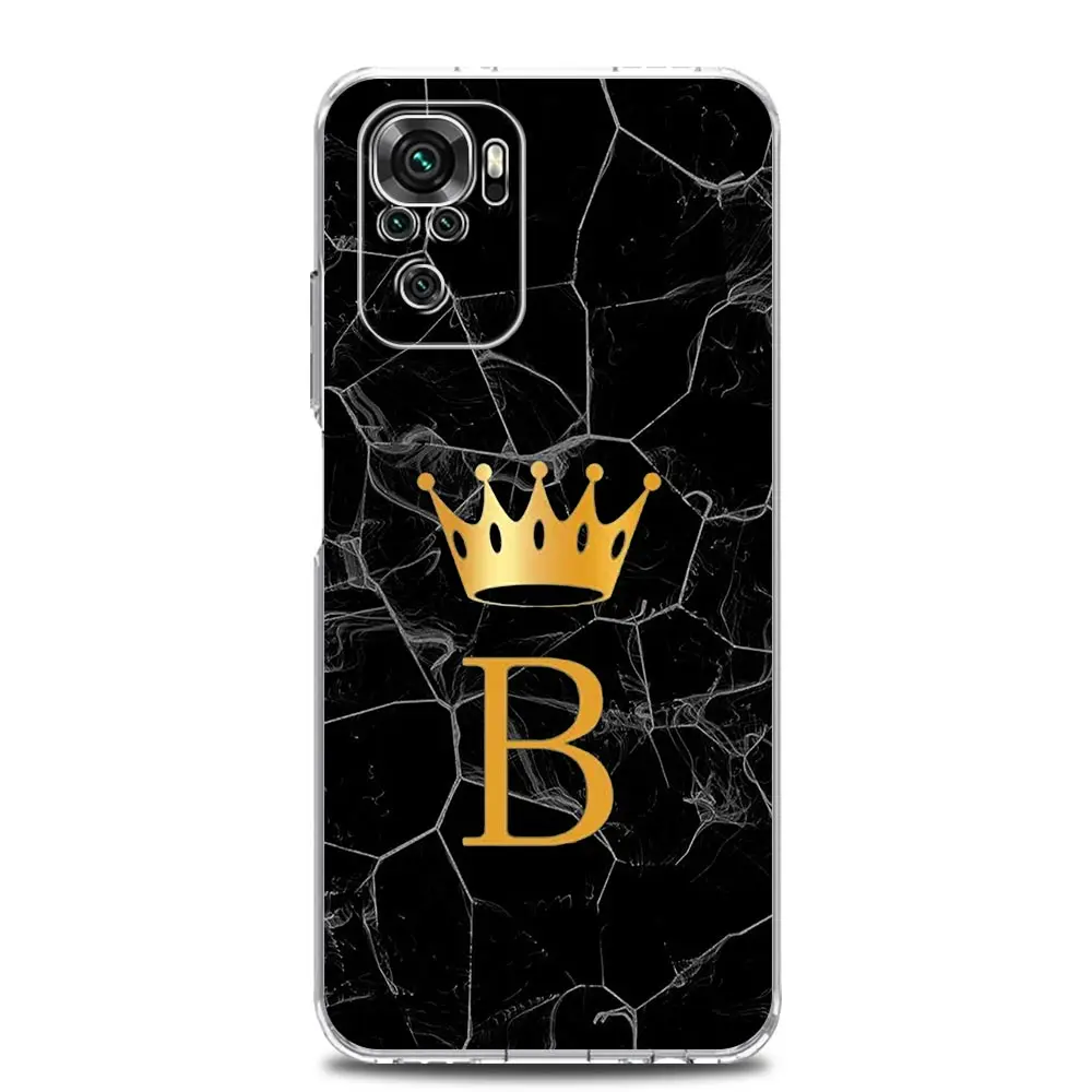 Crown Letter A To Z Phone Case For Xiaomi Redmi Note 13 12 5G 9S 9 8 10 11 Pro Plus 4G 9T 13C 12C10C 9C 9A 7 Pro Clear Cover