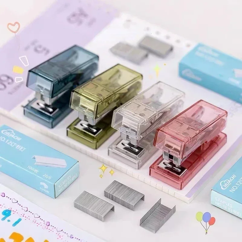 Transparent Mini Stapler Set Office Simple Student Stationery Data Arrangement Supplies Decor