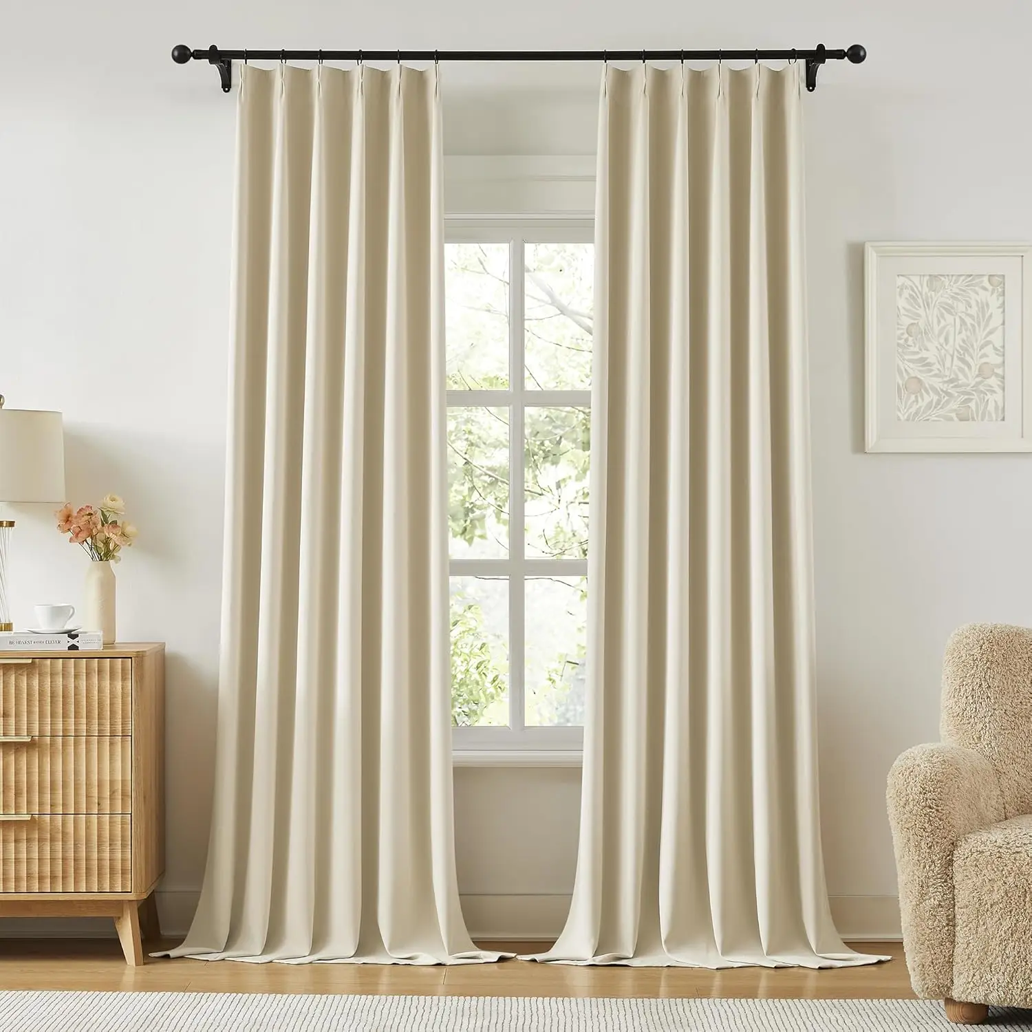 

Cream Beige Curtains 102 Inches Long 2 Panels Set, 60 Inch Wide Pinch Pleated Blackout Draperies for Sliding Glass Door