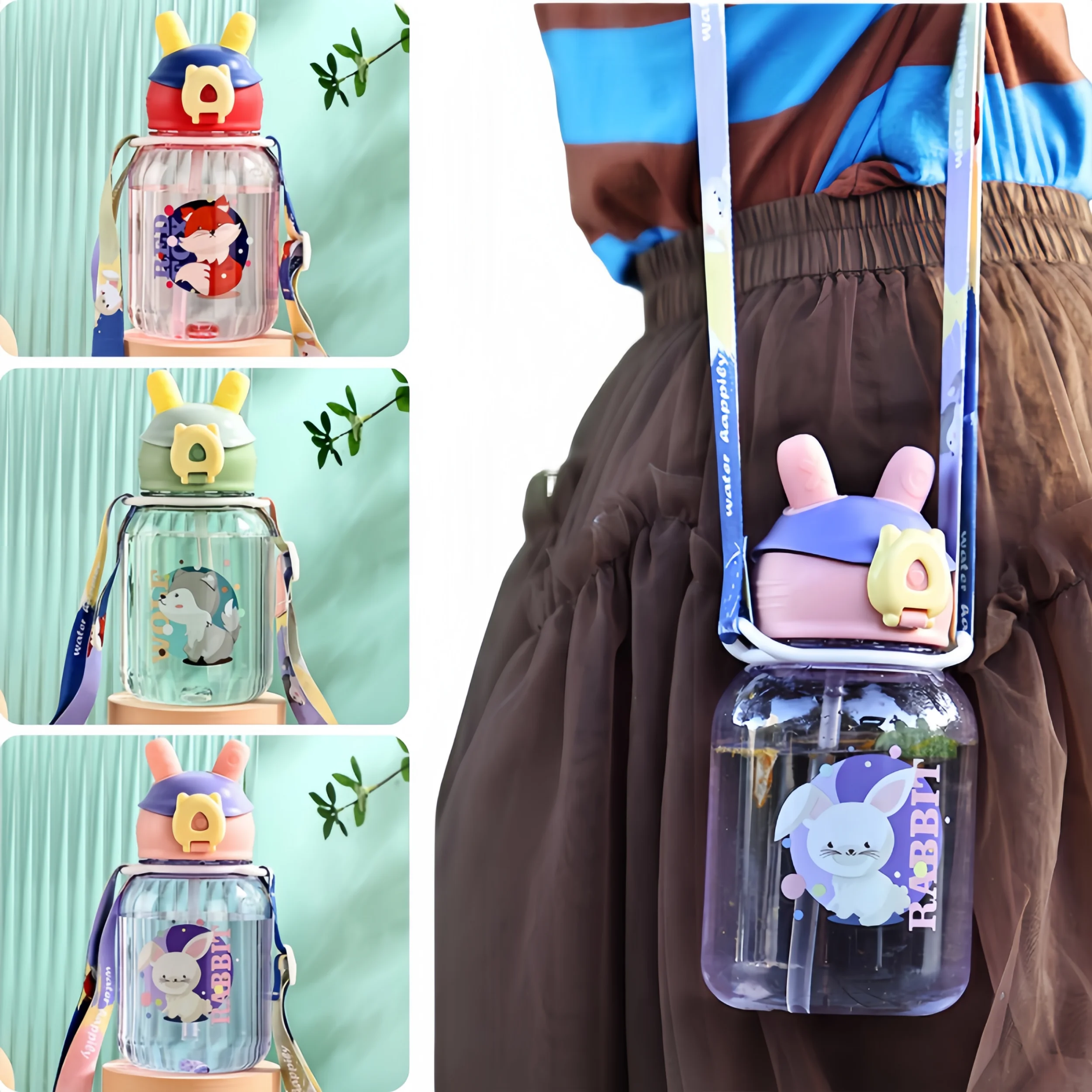 

600ml Cute Kids Water Bottle with Straw Leakproof Outdoor Portable Children's Cups School Water Bottle for Students Drinkware