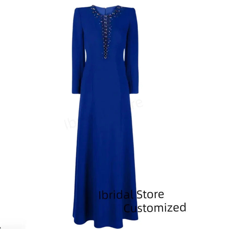 Vestido de noche elegante personalizado, vestidos de fiesta de boda con cuello en V profundo de cristal, vestido de noche Formal de sirena de manga larga para mujer