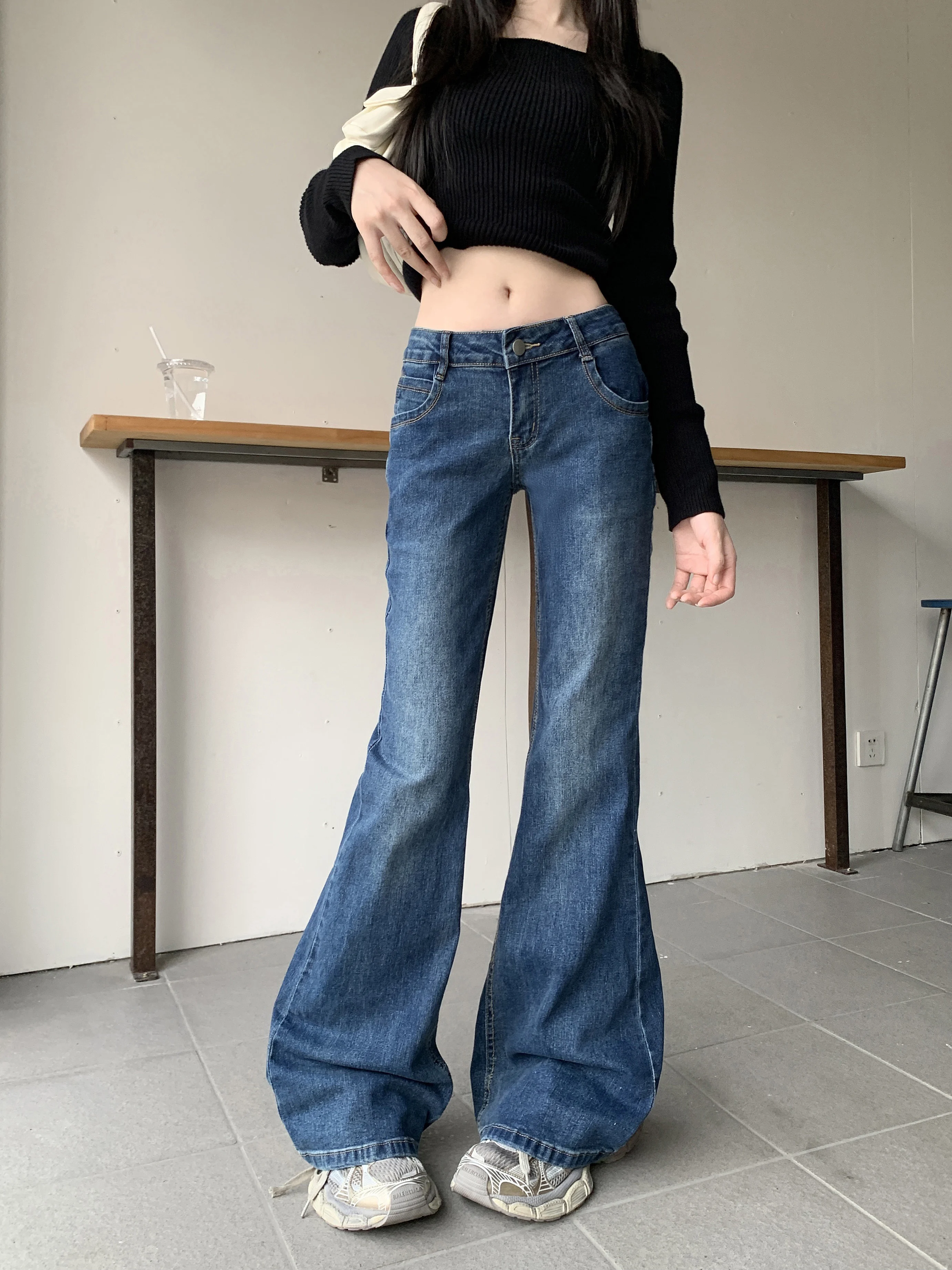 

Y2K Streetwear Low-Waisted Jeans Women Korean Fashion Slimming Denim Flares Pants Spring Summer Sexy Casual Elastic Trousers