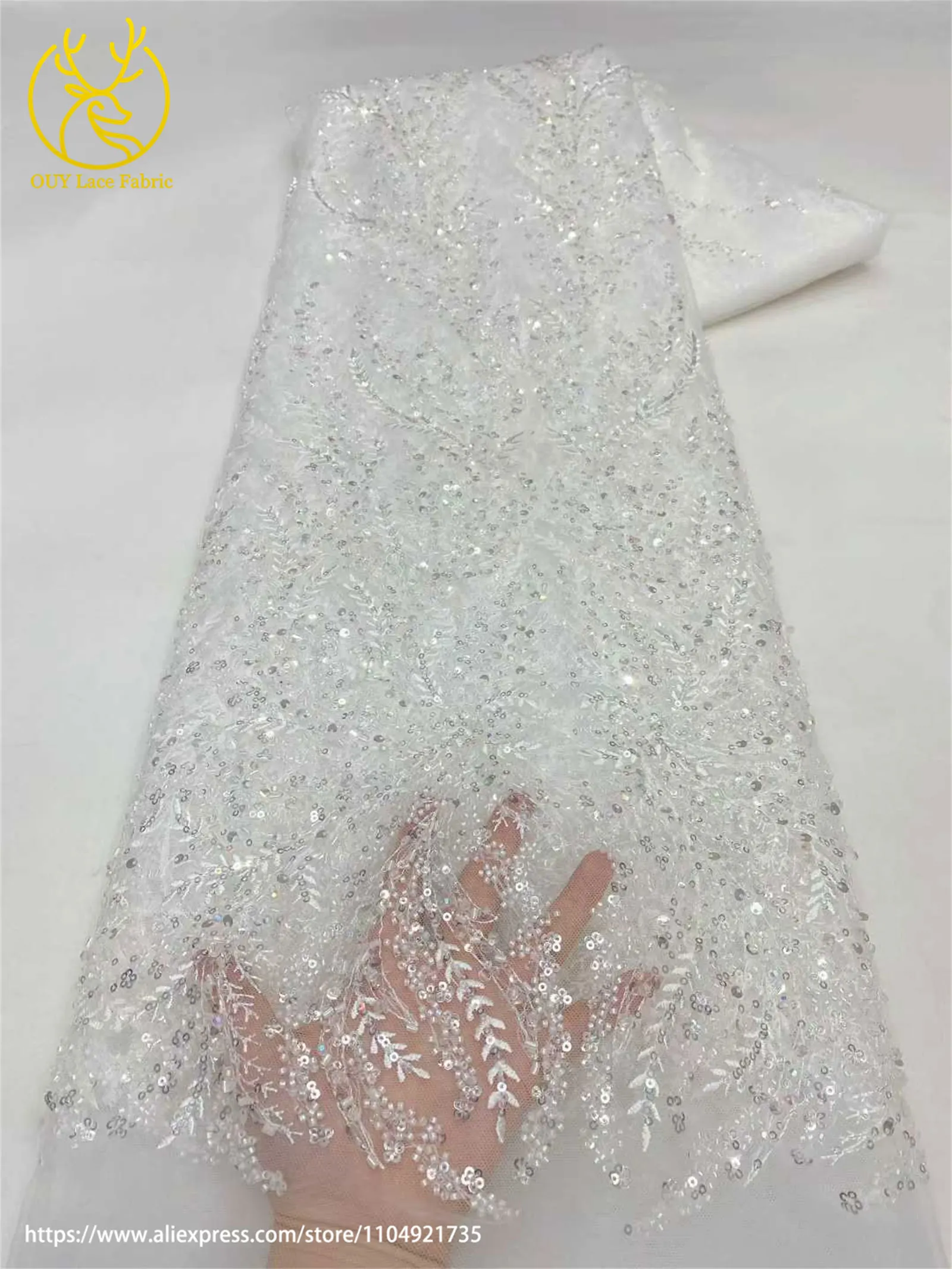 Tecido de renda de malha de lantejoulas francesas 2025 africano nigeriano tule bordado tecido de renda vestido de casamento feminino material de costura 5 jardas