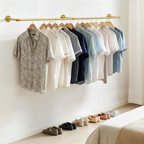 90-180cm Length Industrial Pipe Clothing Rack Wall Mounted Clothes Rail Garment Hanging Bar Rod Display Rack Closet Storage