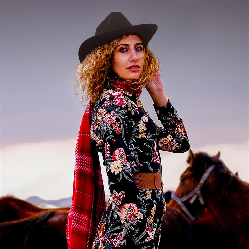 New Vintage Western Women Cowboy Hat For Men Wide Brim Cowboy Jazz Cap With Leather Belt Sombrero Cap Four Seasons