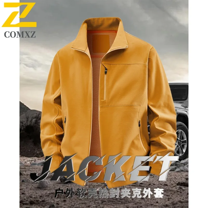 

COMXZ Outdoor Softshell Heat Sealed Jacket Men Autumn Winter Fleece Lined Thick Warm Coat Loose Stand Collar Super Stretch 2025