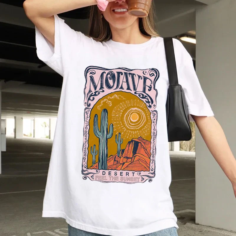 Fashionable Women's T-Shirt Short Sleeved Clothing Summer Mojave Desert Summer Print For Hand Drawn Sketch Printed Pattern T-Shi