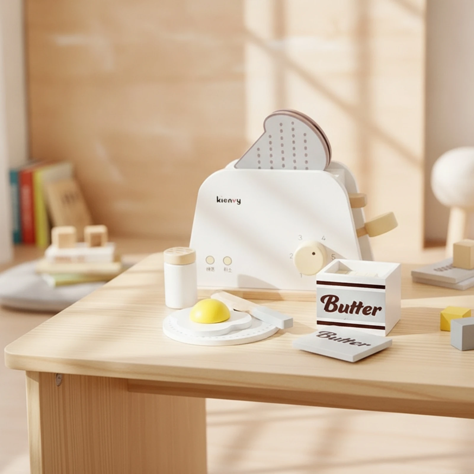 Wooden Toaster Tabletop Pretend Play Toaster Playset Realistic Eco-Friendly for Toddlers, Playroom, Nursery