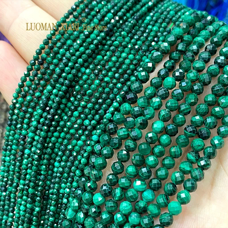 

High Quality 2 3 4MM 100% Natural Malachite Faceted Round Stone Spacer Bead for Jewelry Making Diy Earrings Bracelet Accessories