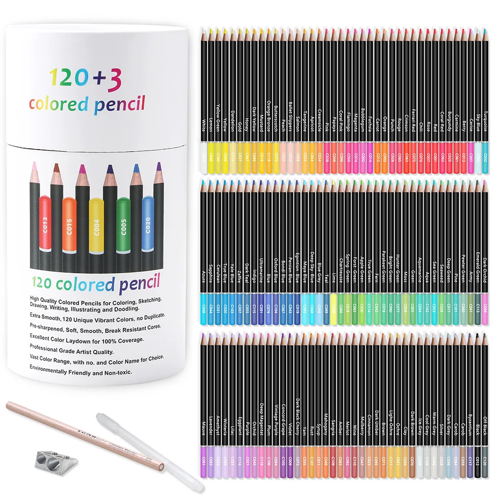 120 Color HB Cylindrical Packing Color Pencil Set Nontoxic and Vibrant Art Color Mixing Pen Lead Painting Set Tools