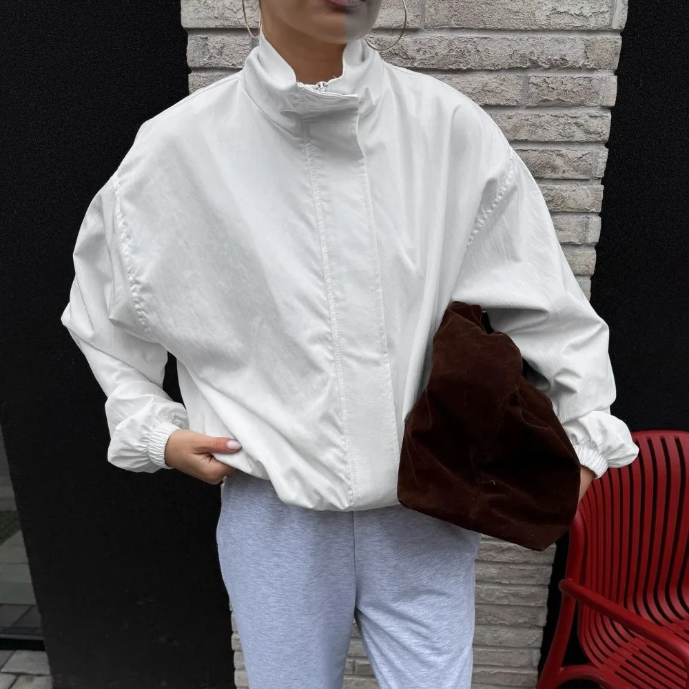 Breathable Stand Collar Women Wind Coat Loose Fit Water Repellent Coat Jacket Lightweight Windproof Parka City Walk