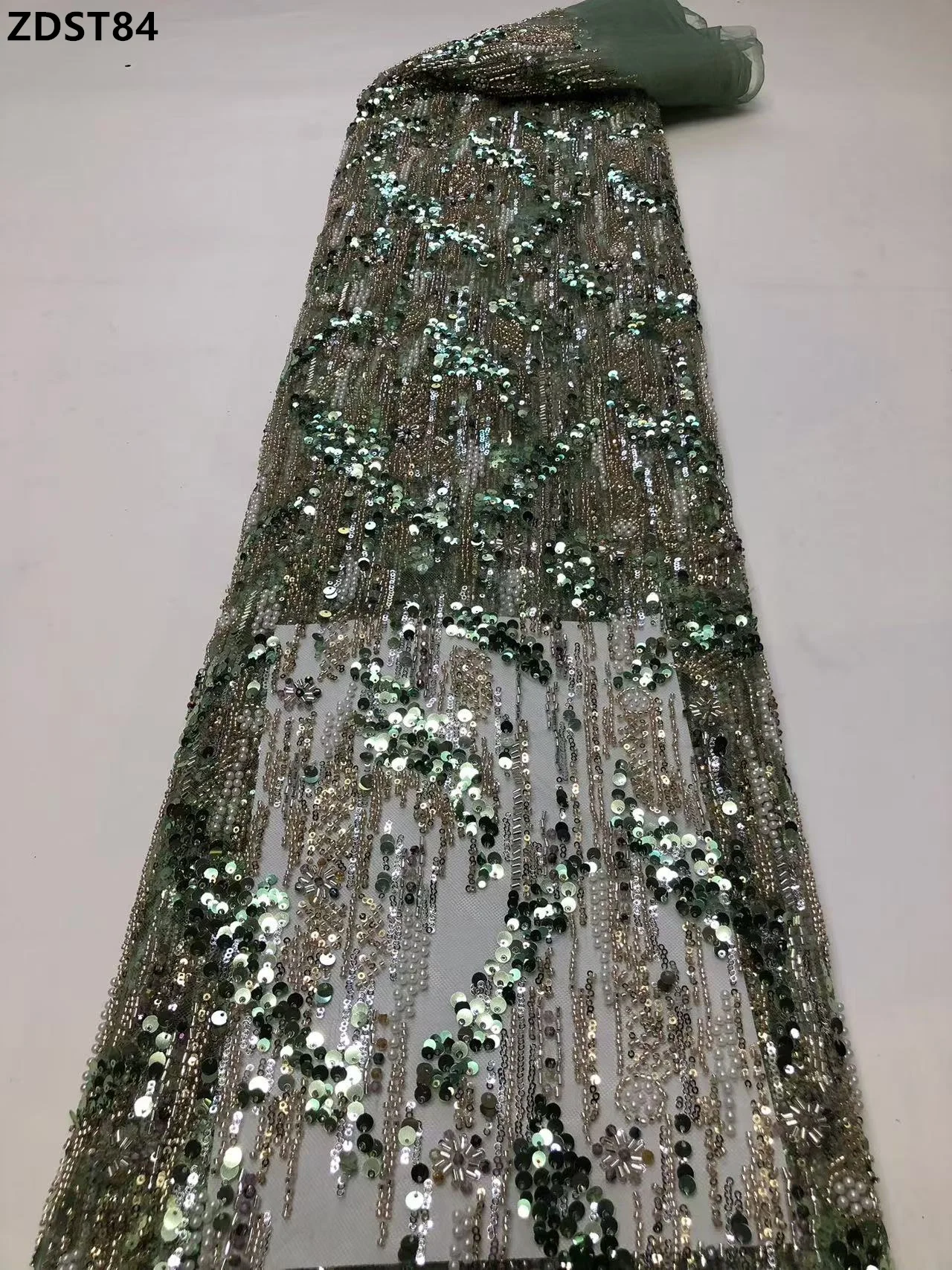 

High Quality French Mesh Fabric Embroidered Nigeria Sequins Lace 5 Yards african Sequins Tulle Mesh Lace Fabric