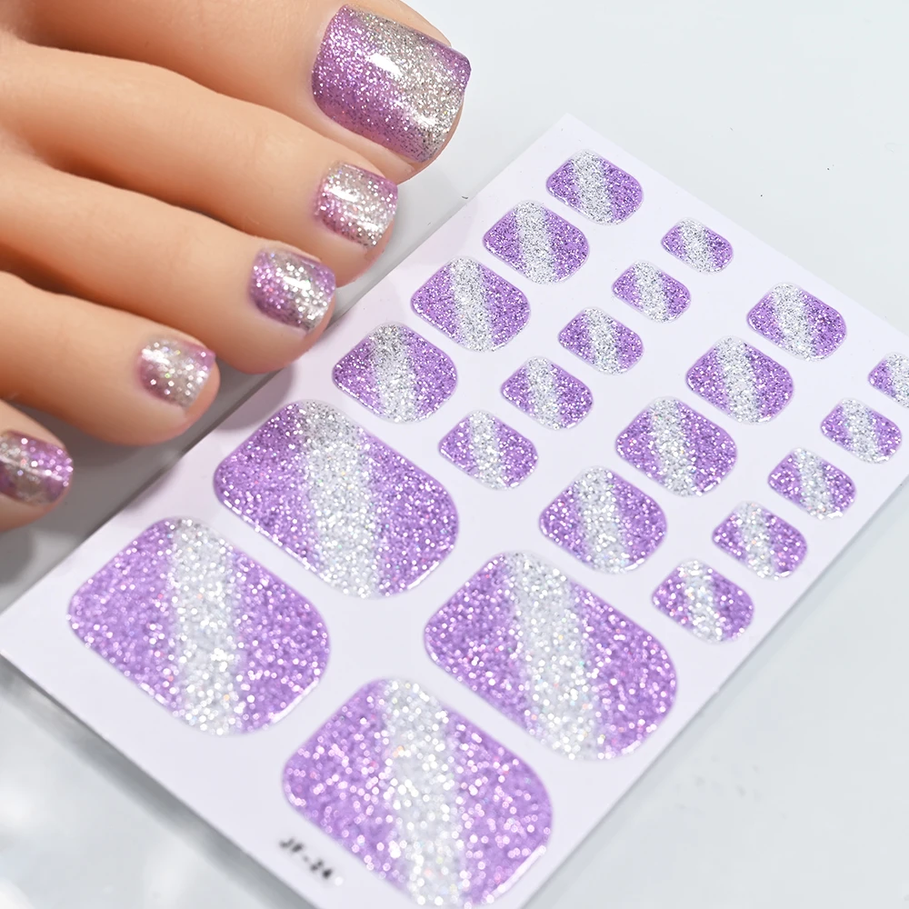 22 embouts/feuille paillettes orteil ongles autocollants ongles des pieds bandes de vernis auto-adhésif bricolage pied décalcomanies été couverture complète orteil ongles enveloppes