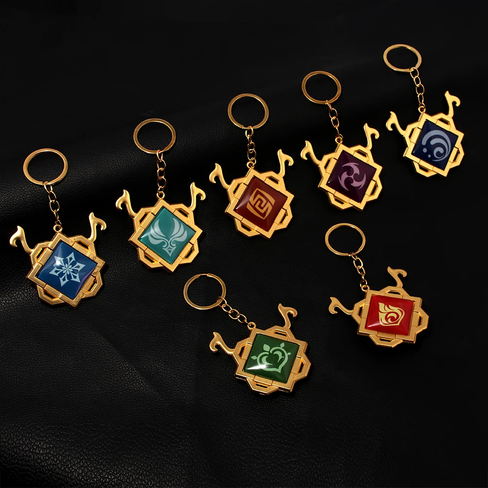 Game Genshin Impact Vision Lnazuma Ganyu Keqing Wendi Xiao Keychain Luminous 7 Element Weapons Eye Of Original God Toy KeyRing