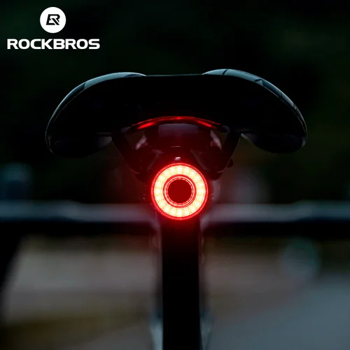 ROCKBROS Luz trasera de bicicleta inteligente Luces traseras de bicicleta IPX6 Luces de bicicleta impermeables para conducción nocturna con tipo C recargable
