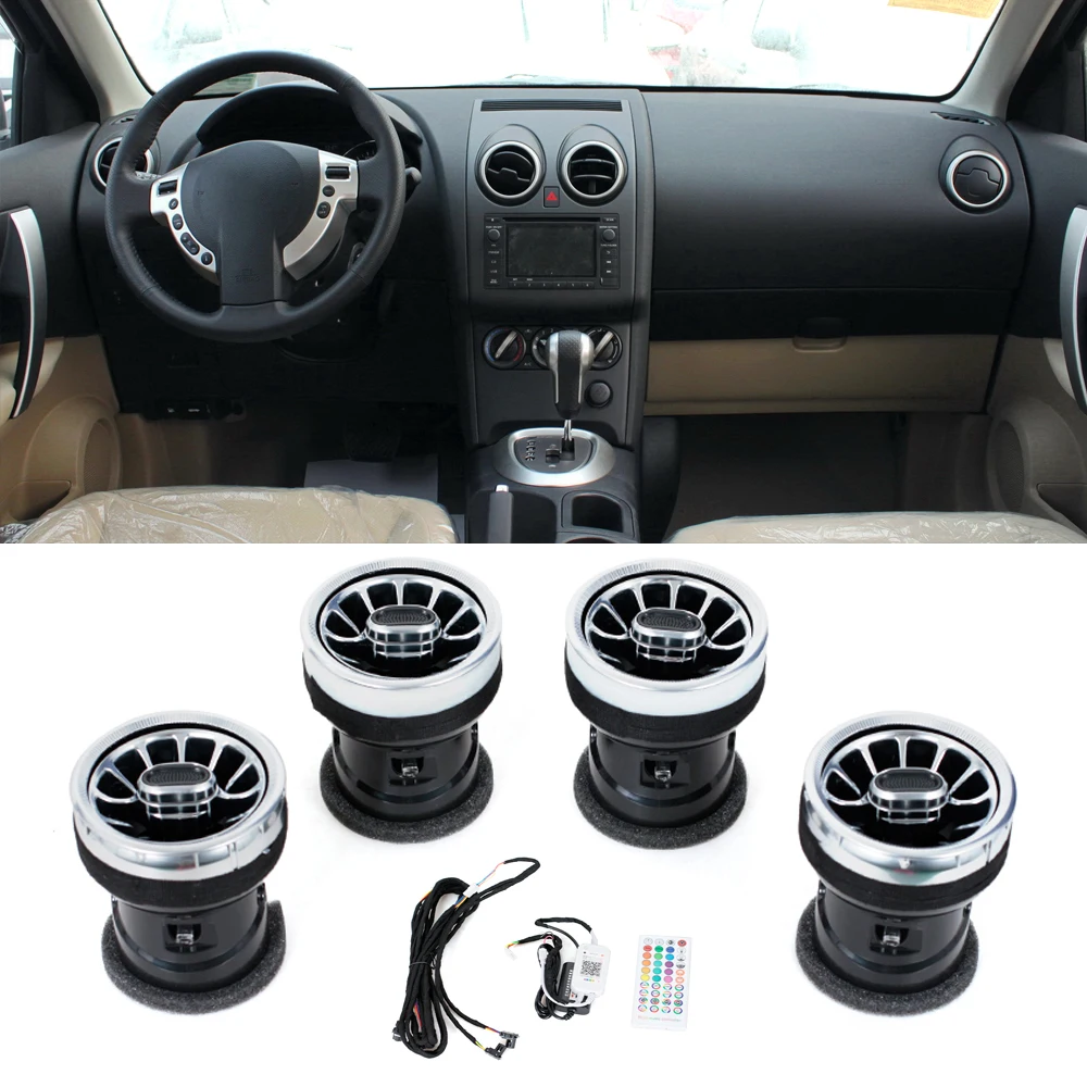For Nissan Qashqai J10 2007 -2013 LED Front Dashboard AC Air Condition Turbo Vent Outlet Interior Trim Car Accessories