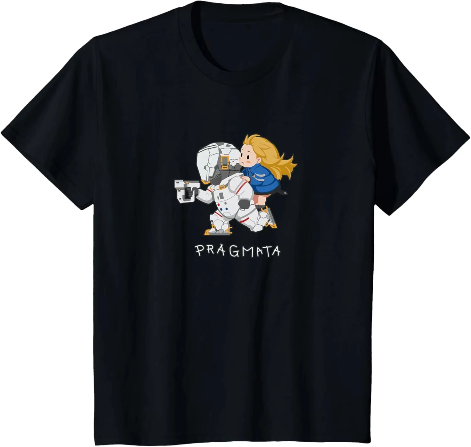 Camiseta de hombre con estampado de Diana en pose casual sentada, cuello redondo neutro, algodón, manga corta, estilo Y2K, Colección 2026 Game PRAGMATA