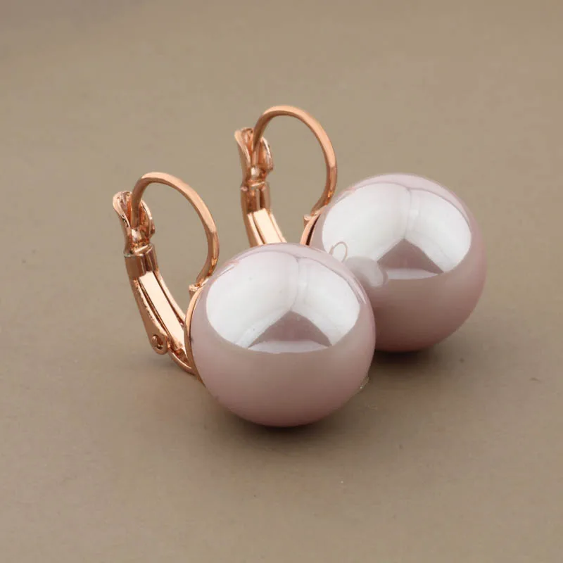 Classic 585 Rose Gold Color Dangle Earrings For Women Bride Wedding14mm Round Pearl Elegant Korean Fashion Jewelry Gift New