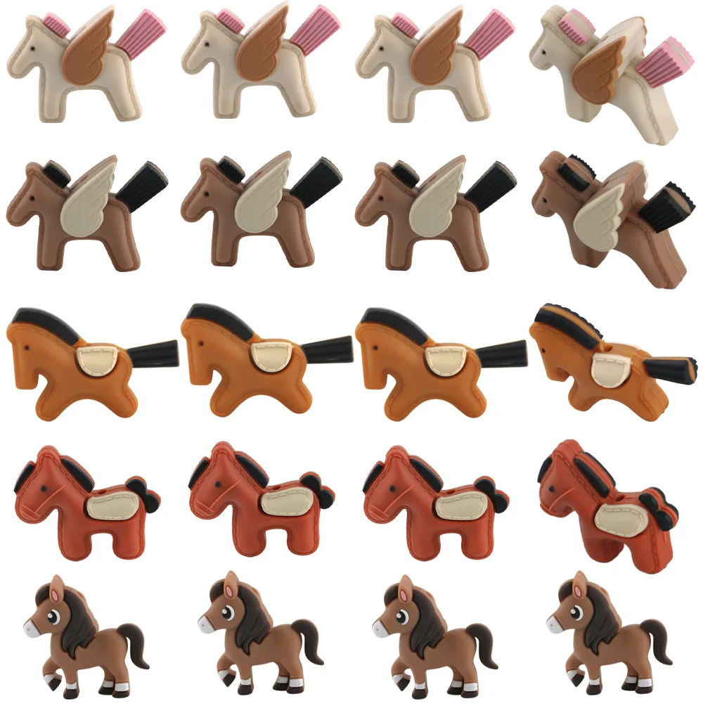 6pcs Pony Thousand-mile Horse Wing Horse 3D Silicone Beads Stereoscopic DIY for Jewelry Accessories Making Beaded Pen
