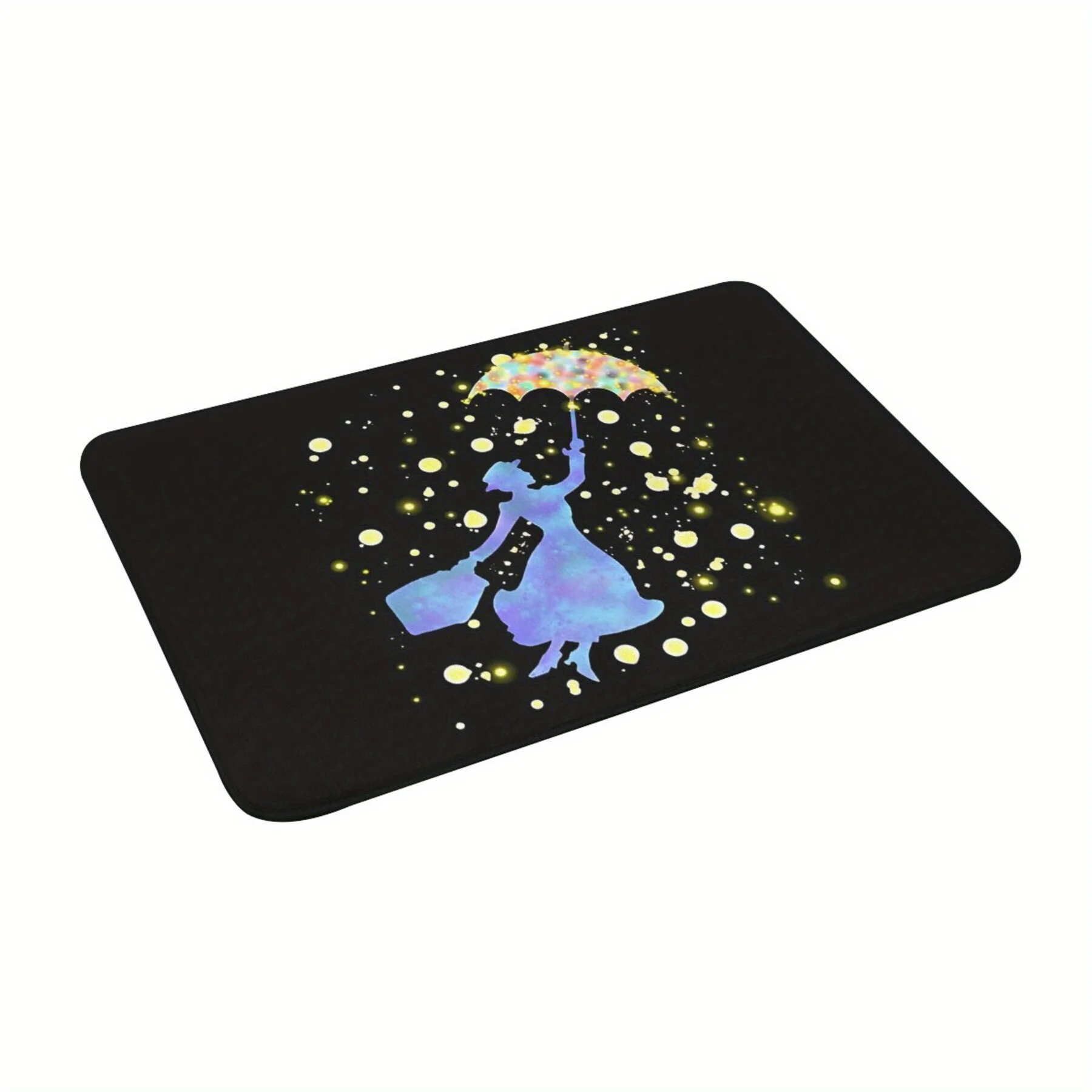 Mary Poppins Silhouette Non-Slip Doormat, Machine Washable, Polyester Lightweight Rectangular Floor Mat for Home Entry - 1 pc