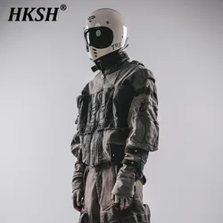 HKSH Autumn Winter New Men's Tide Punk Heavy Crafted Washed Outdated Short Silhouette Mech Pocket Motorcycle Retro Jacket HK2389