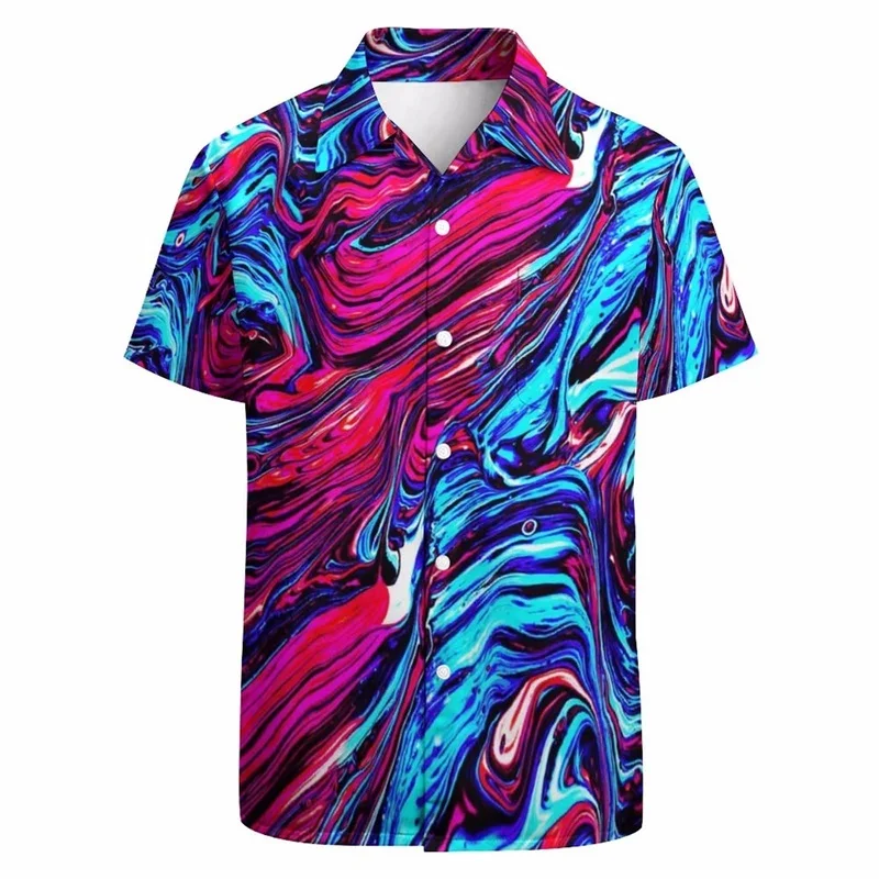 Full Print Neon Painting Abstract Graphic Festival Shirts For Men Short Sleeve Button Down Casual Beach Party Shirt Clothes