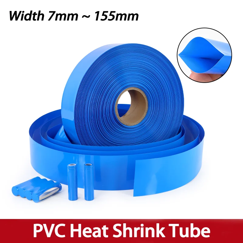 

Blue Width 7mm~155mm PVC Heat Shrink Tube 1-20meters 18650 Lipo Battery Pack Insulated Cable Sleeve Protection Battery Film Wrap