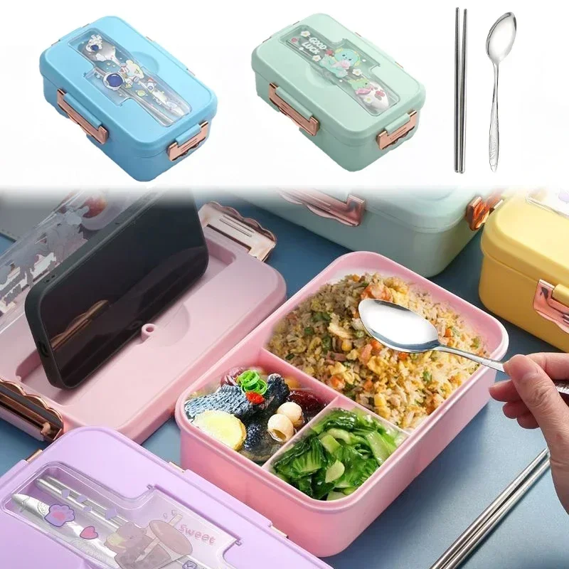 Lunch Box Cartoon Cute Pony Heated 3 Grid Sandwich Snack Food Leakproof Large Capacity Picnic Special Bento Box for Kids Girls