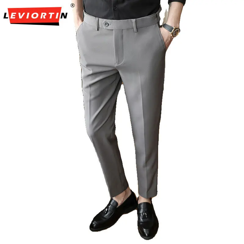 

Spring/Summer casual cropped pants for men with elastic waist, stretchable, elastic, slim fit, small feet, wedding party pants