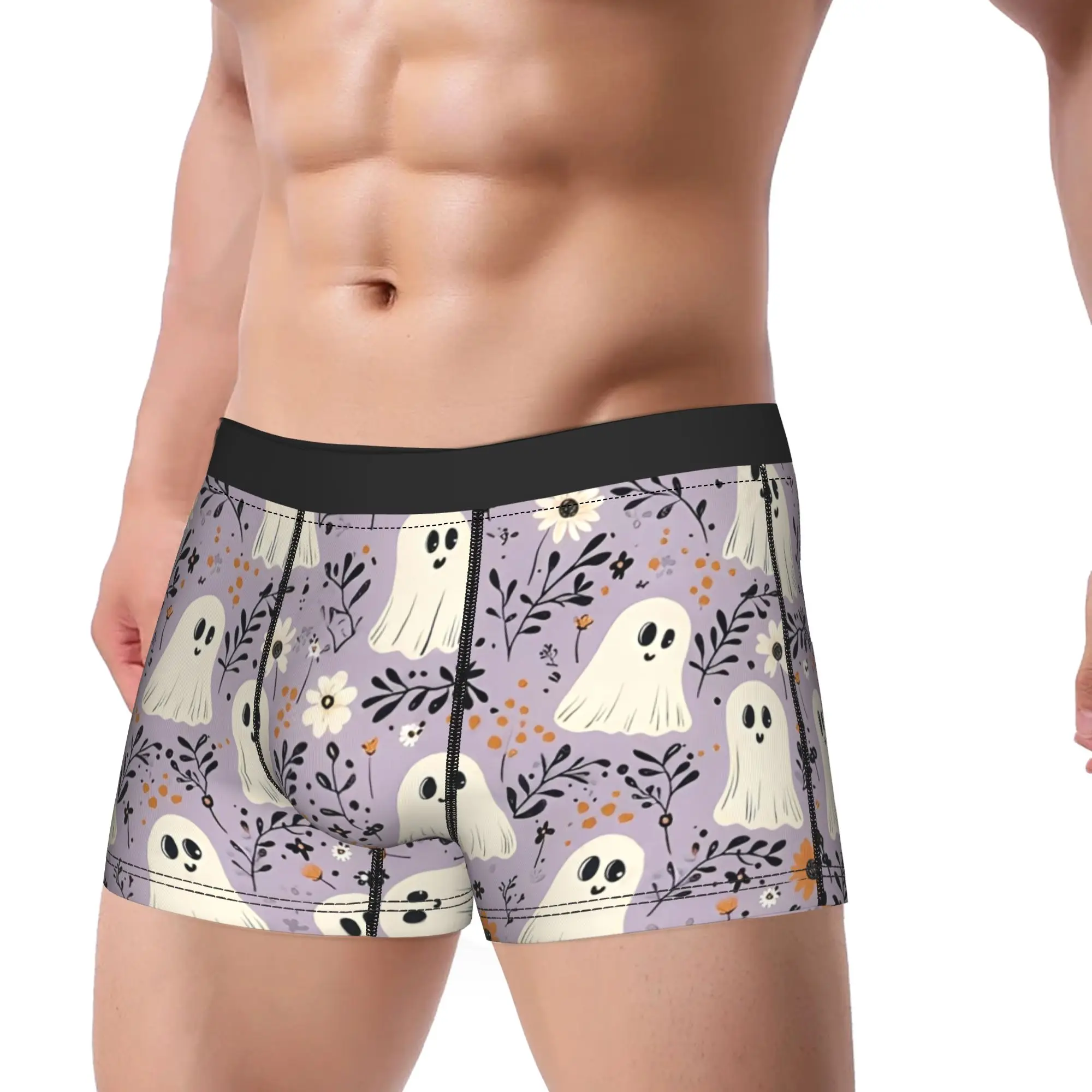 Men's Halloween Wildflower Ghosts Pattern Boxer Briefs Shorts Panties Breathable Underwear  Homme Hot Plus Size Underpants