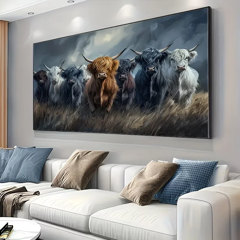Eight Highland Cattles Landscape DIY Diamond Painting Cross Stitch Full Square Round Diamond Mosaic New Collection Home Decor