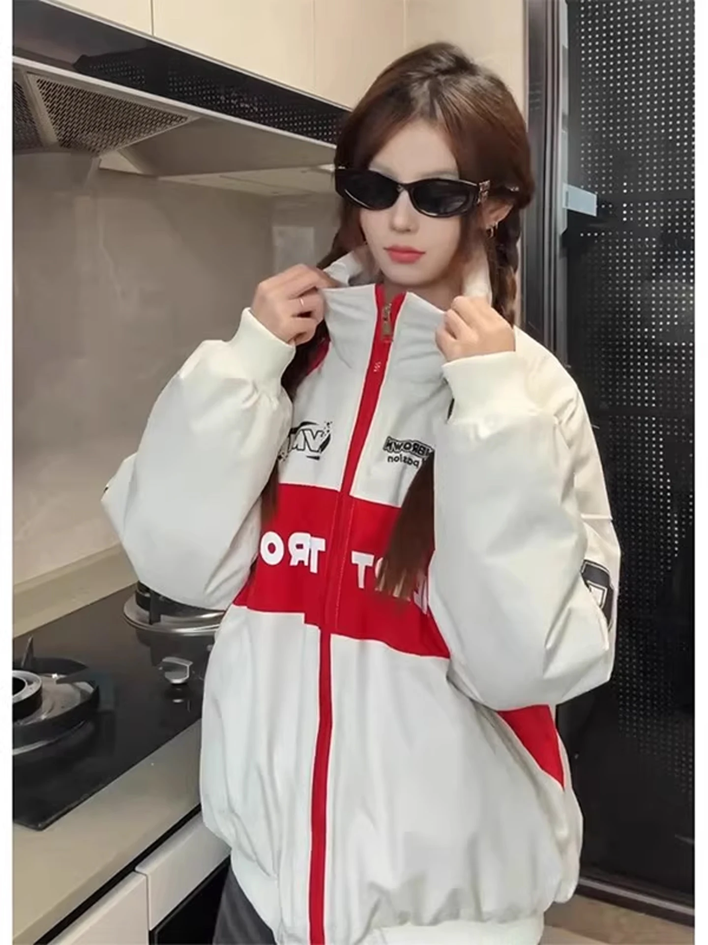 

Thiened Warmth High Street Motorcycle Cotton Jaet Men's Winter Coat American Trendy Brand Letter Print Racing Suit