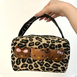 Y2K Sexy Leopard Hello Kitty Handbag Kawaii Vintage Cute Charms Bag Cosmetic Storage Bag Korean Fashion Gift