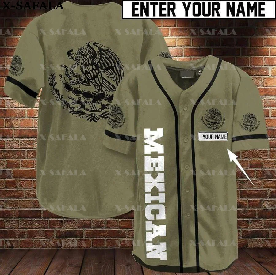 Custom Name Love MEXICO Country Mexican Aztec 3D Printed Baseball Jersey Summer Shirt Men's Tops Tee Oversized Streetwear-8