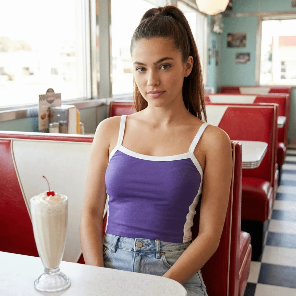 

Sweet Slim Crop Top Bottoming Shirt Spicy Girls Style Sleeveless Top Square Neck Patchwork Women's Short Vest Spring and Summer