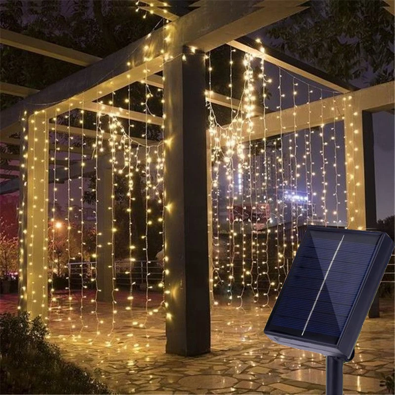 

600 LED Solar Curtain Light Fairy Garland String Lights Outdoor Garden Yard Wedding Party Holiday Halloween Christmas Decoration