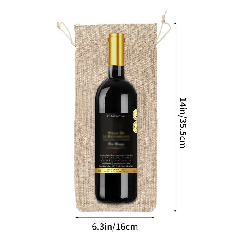 10Pcs Jute Wine Bags, 14 X 6 1/4 Inches Hessian Wine Bottle Gift Bags With Drawstring