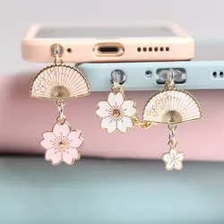 Sakura Fan Dust Plug Charm Kawaii Phone Anti Dust Cap Cute Charge Port Plug For iPhone Type C Dust Protection Stopper Pendant