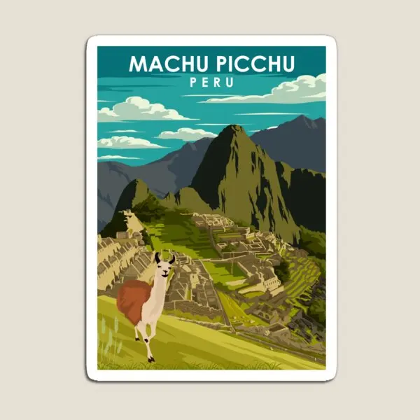 Machu Picchu Peru Vintage Minimal Retro  Magnet Kids for Fridge Organizer Holder Home Toy Refrigerator Funny Colorful Decor Cute