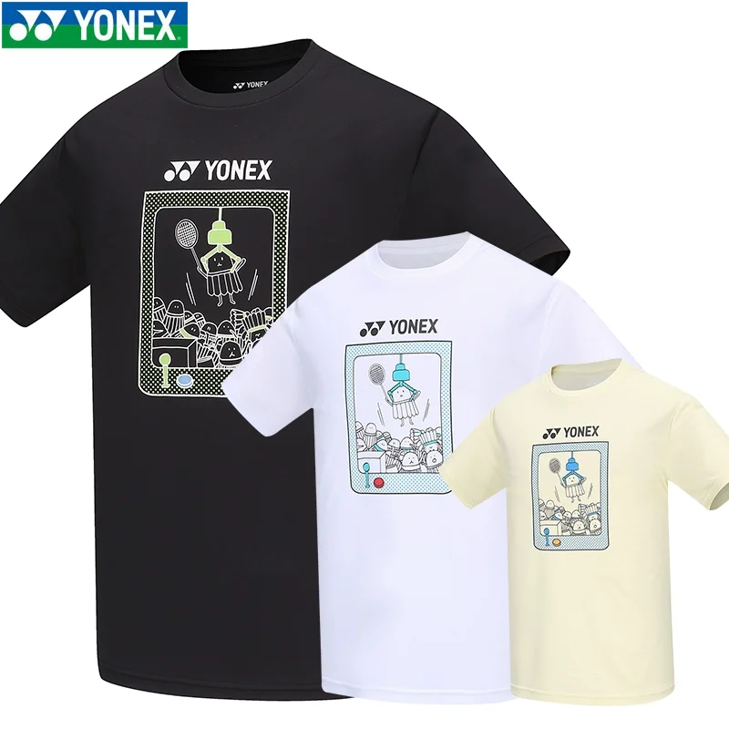 YONEX-قميص تنس الريشة النسائية ، تي شيرت بأكمام قصيرة ، تجفيف ، رياضة ، جديد ، سريع