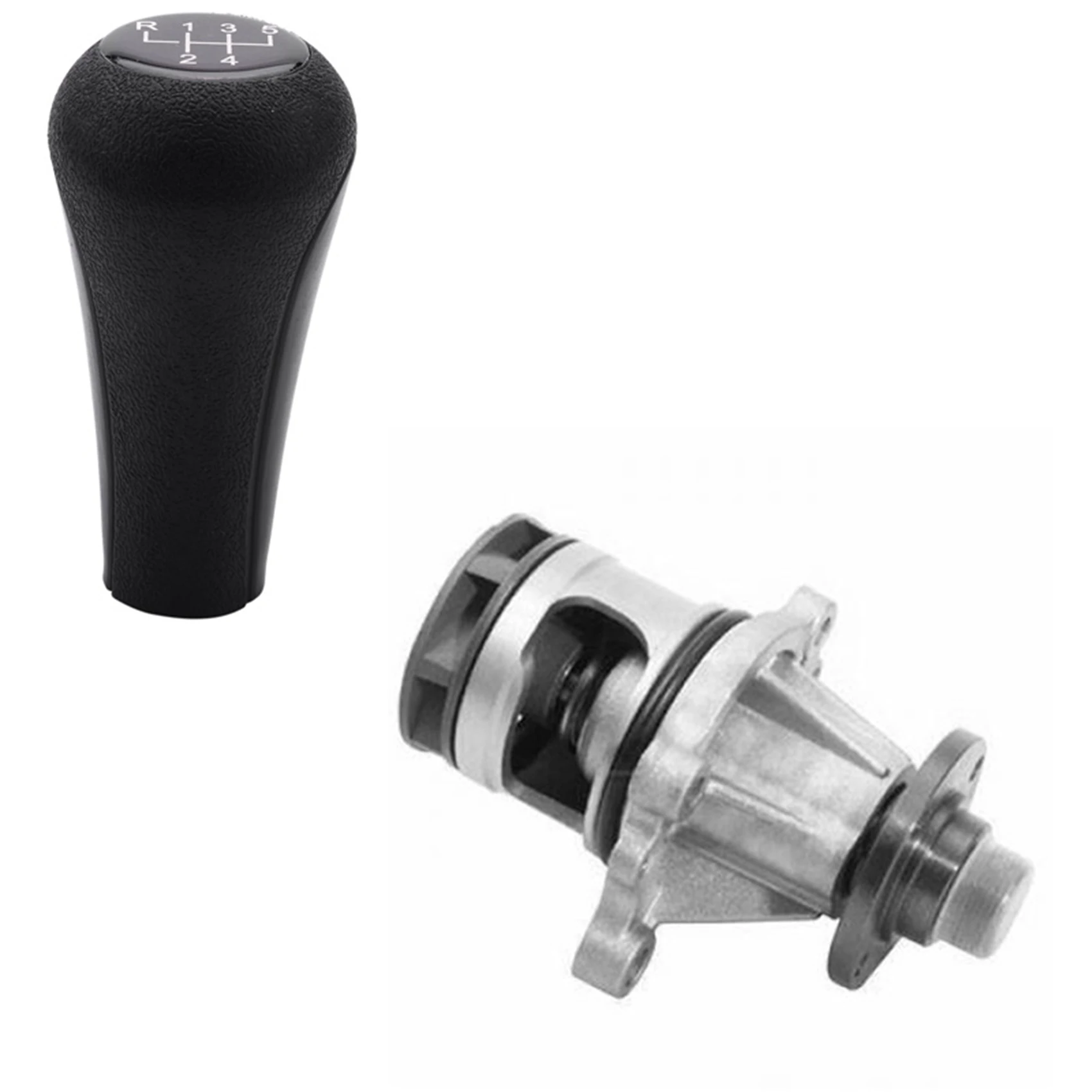 2 Pcs Car Accessories: 1 Pcs 5 Speed Manual Plastic Gear Shift Knob 12mm Stick Hole & 1 Pcs Automotive Engine Water Pump