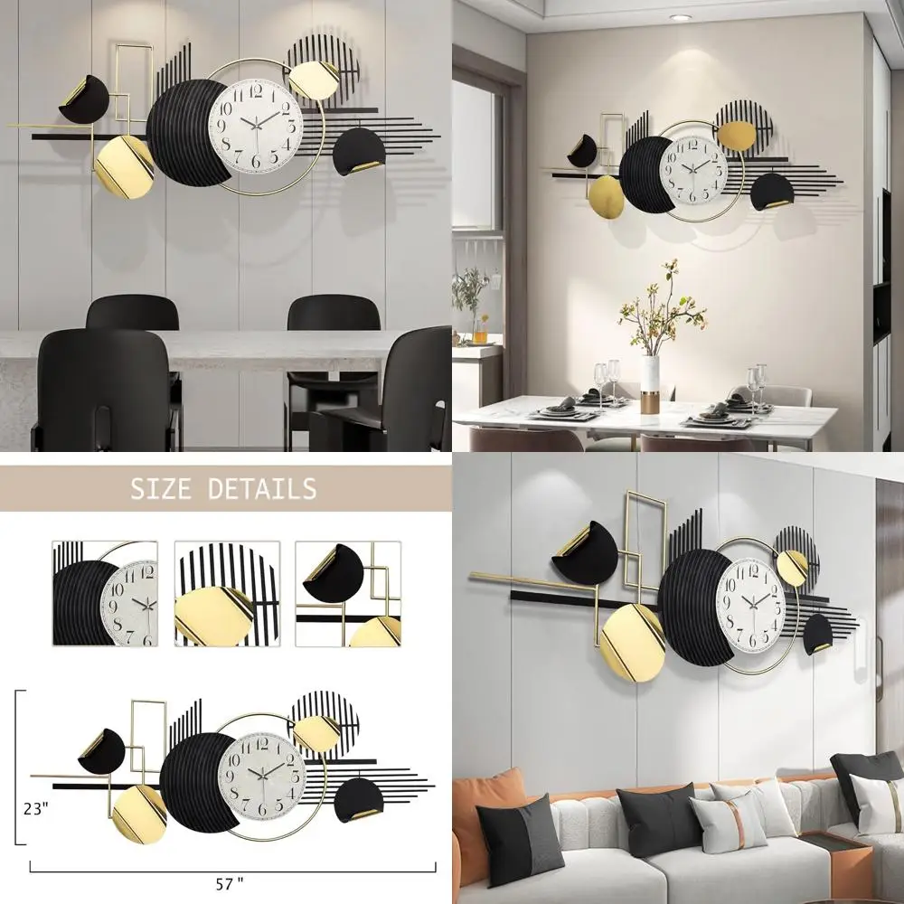 

Metal Wall Art, Black and White Decor for Living Room, Abstract Modern Creative Geometric Round Art Decor 56" × 24" Large 3D Wal