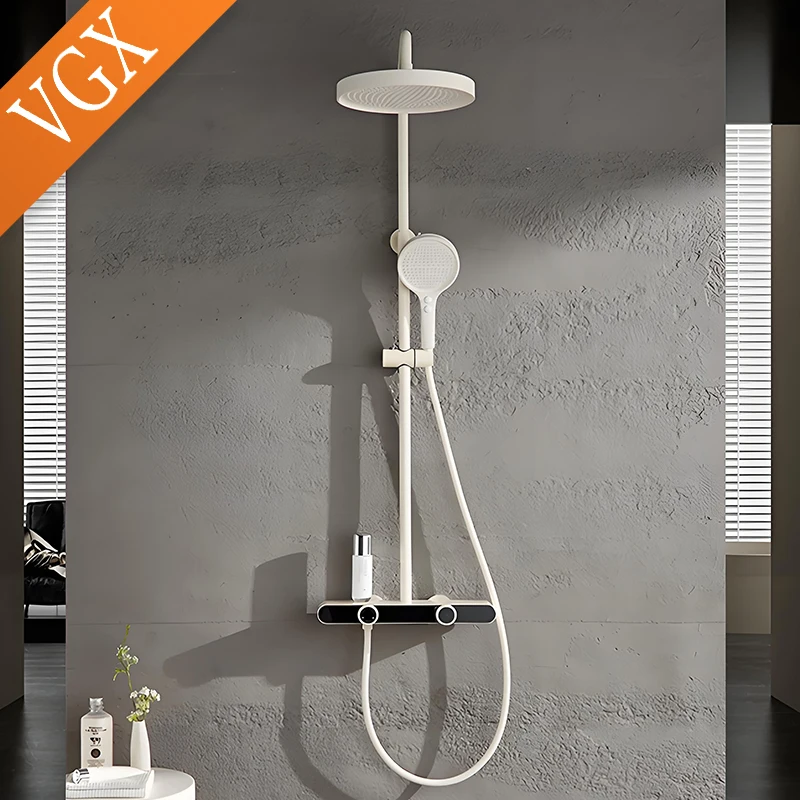 VGX Gold Shower System Set Bathroom Shower Faucet Set 3-way Rainfall Shower Set Shower Mixer Crane with Hand Shower Set White - Image 5